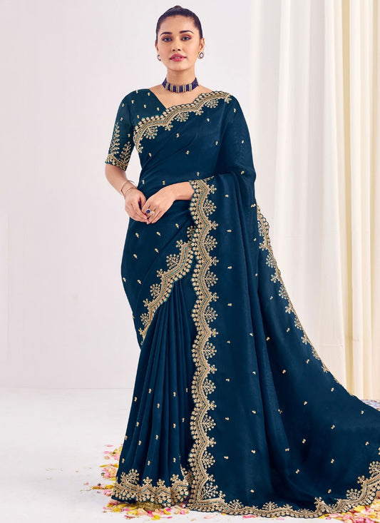 Classic Saree Border Work Morpeach Silk Saree S12579