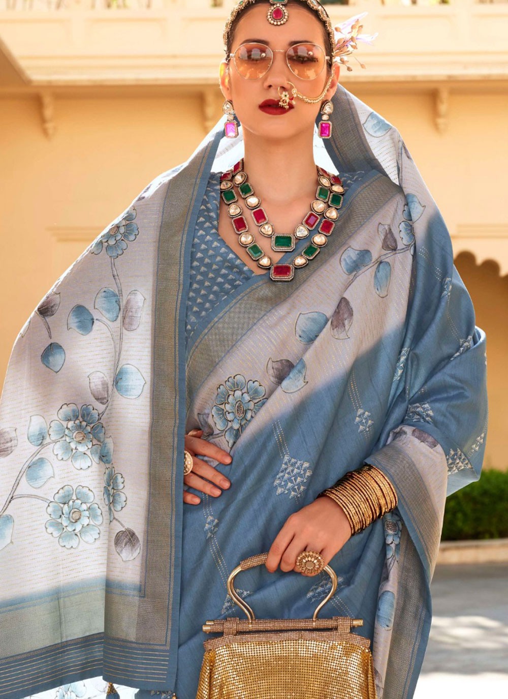 Classic Foliage Prints Silk Saree - S8078