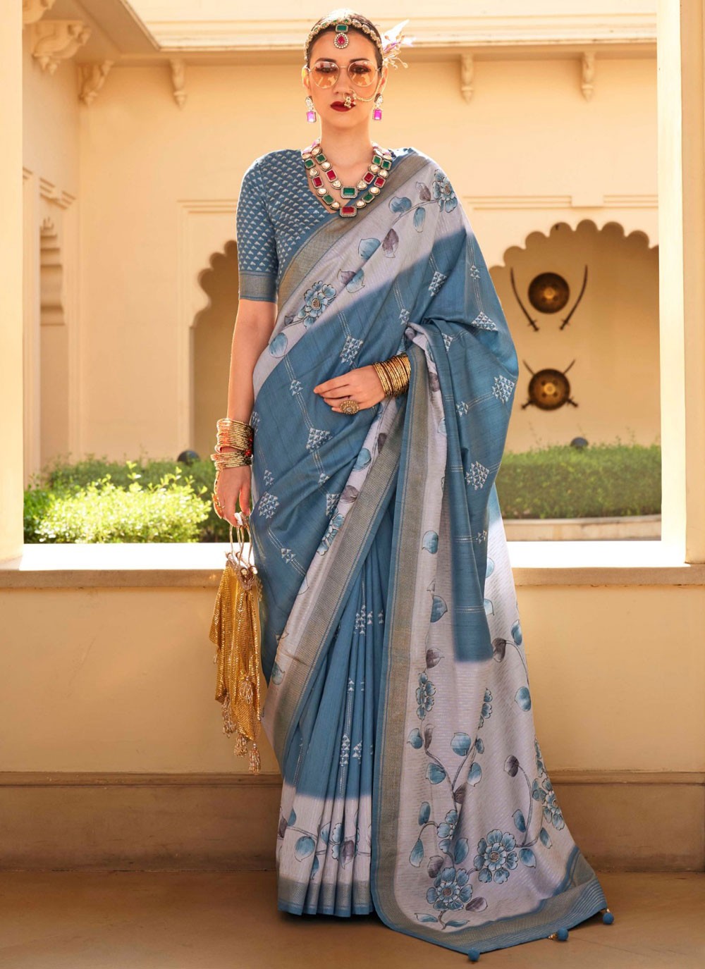 Classic Foliage Prints Silk Saree - S8078