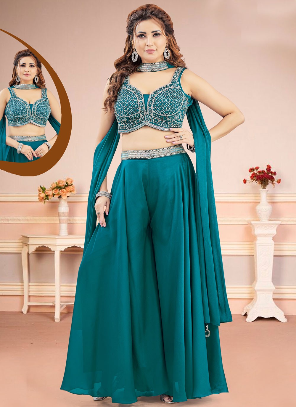 Salwar Suit Embroidered Morpeach Silk T5801