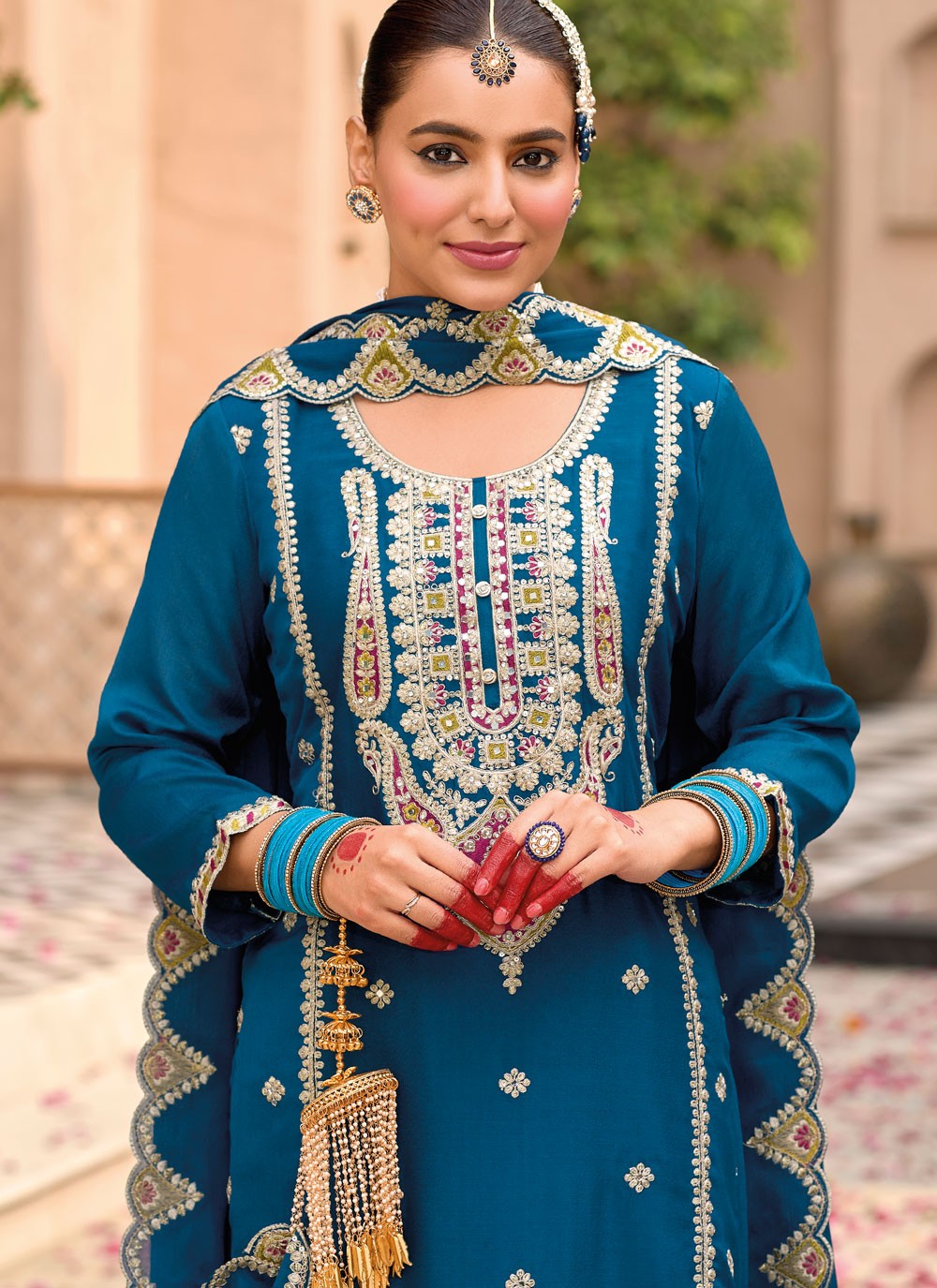 Salwar Suit Embroidered Morpeach Chinon T5388