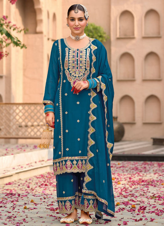 Salwar Suit Embroidered Morpeach Chinon T5388