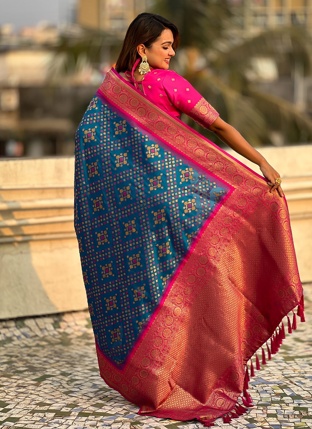 Zari Patola Silk Morpeach Saree S14754