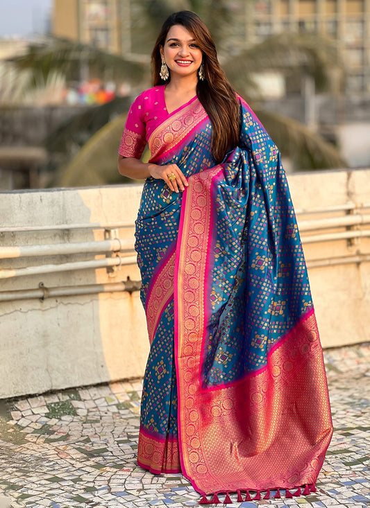Zari Patola Silk Morpeach Saree S14754