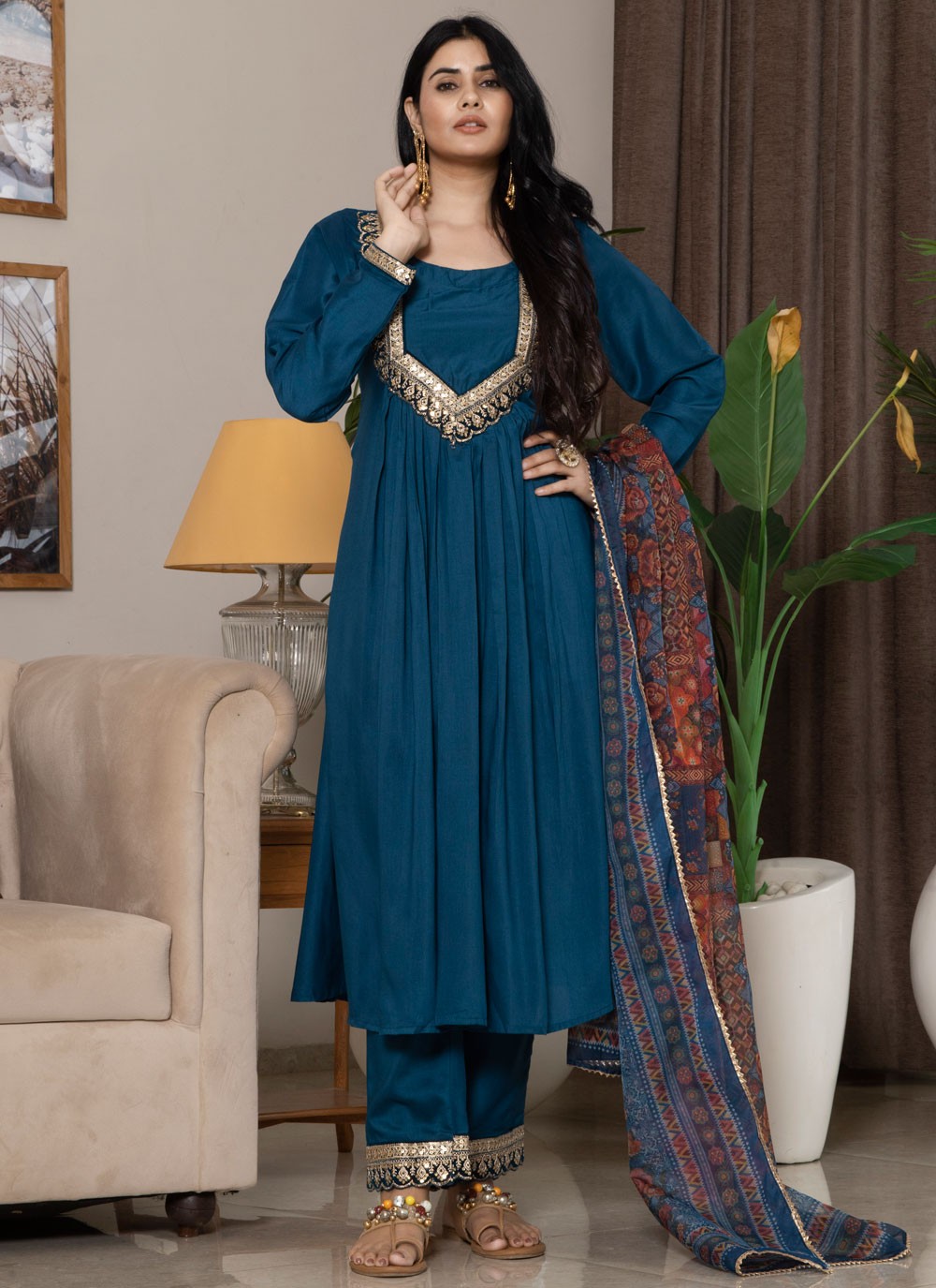 Salwar Suit Embroidered, Zari Morpeach T6741