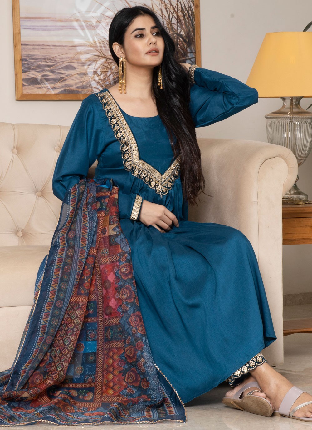 Salwar Suit Embroidered, Zari Morpeach T6741