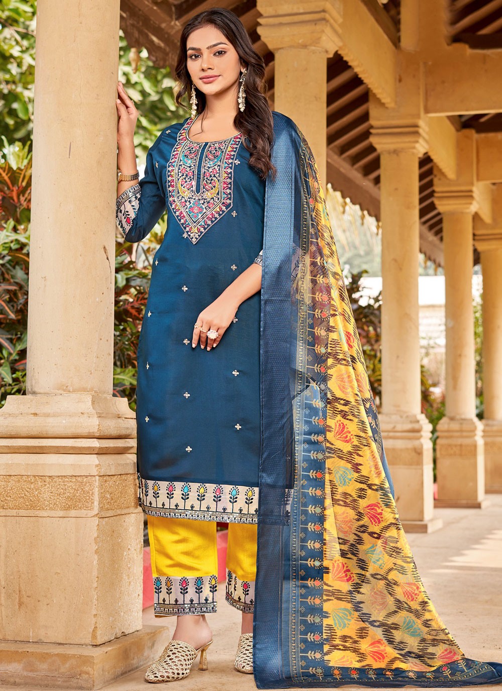 Embroidered Silk Morpeach Salwar Suit T6172