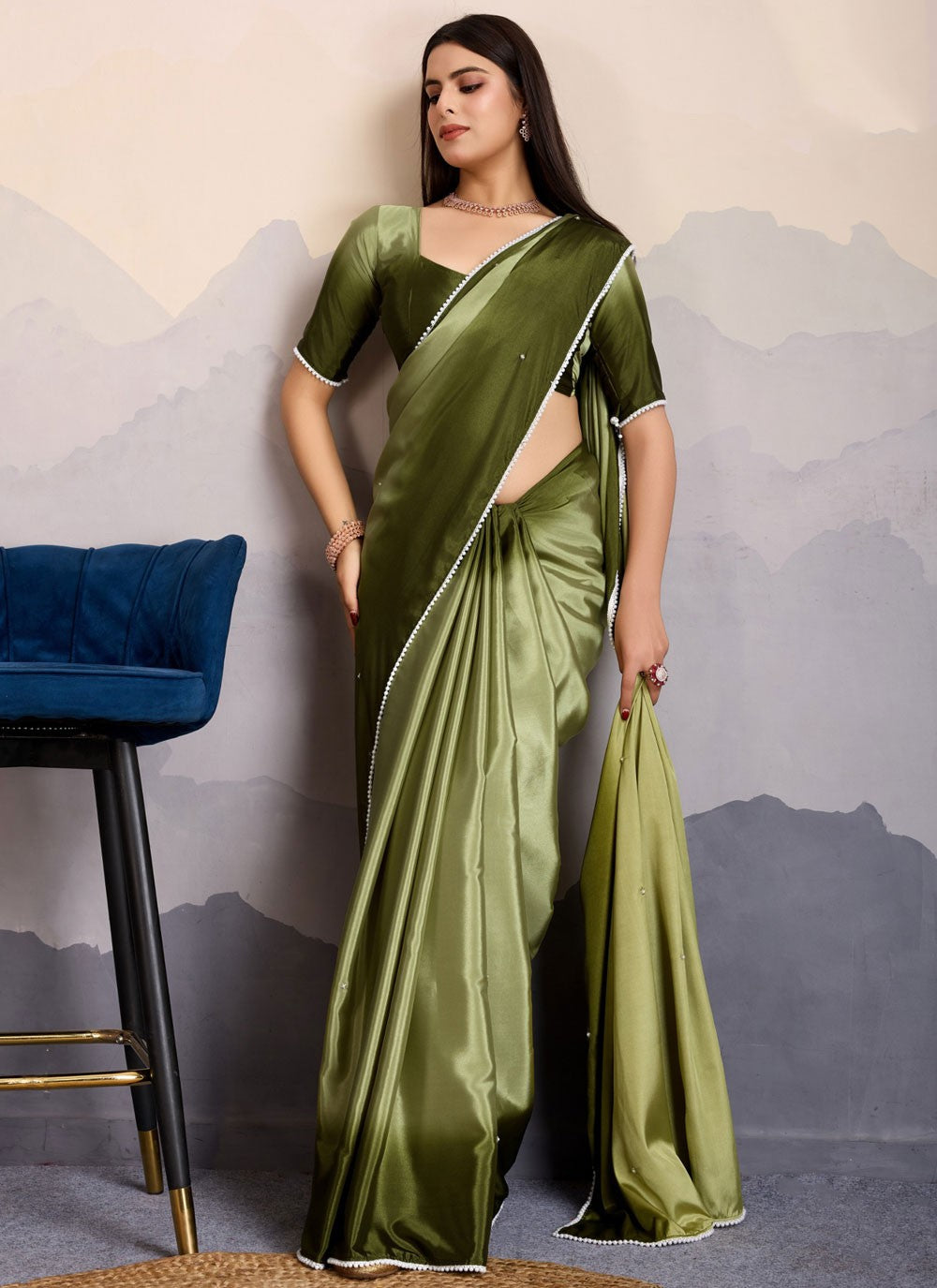 Moti Pure Crepe Green Saree S14248