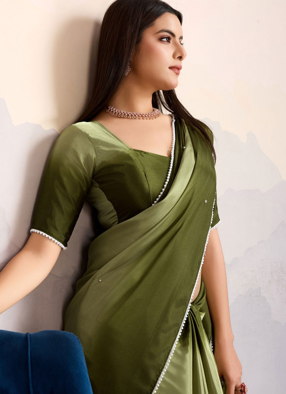 Moti Pure Crepe Green Saree S14248