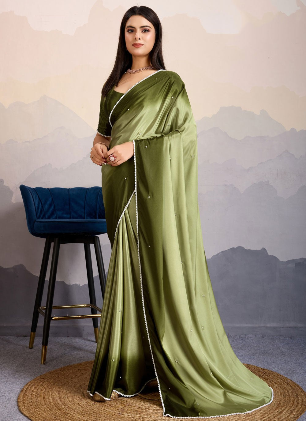 Moti Pure Crepe Green Saree S14248