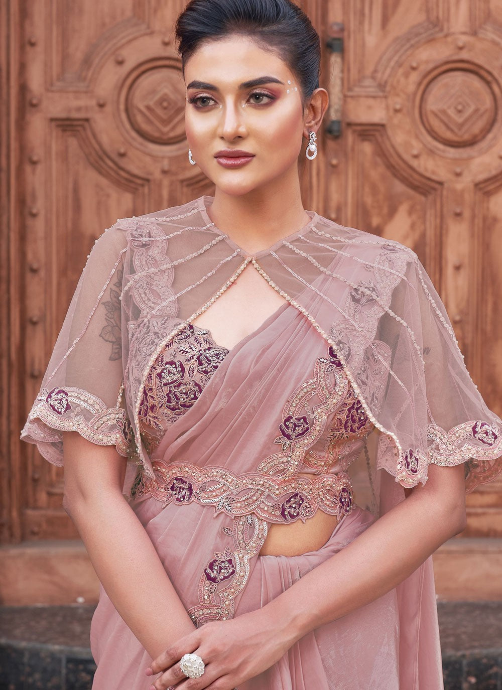 Moti Satin Silk Pink Saree S14529