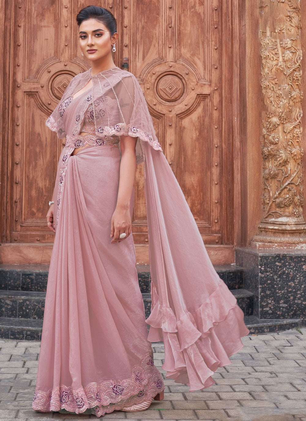 Moti Satin Silk Pink Saree S14529
