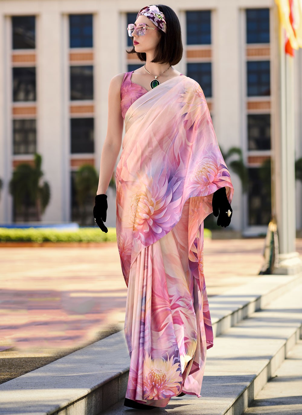 Abstract Print Satin Saree - S11830