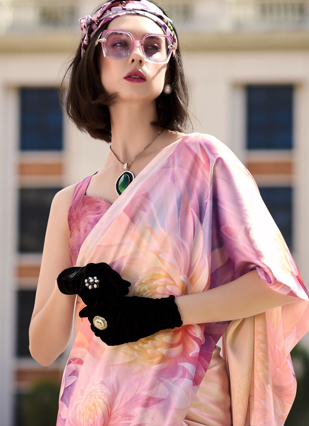 Abstract Print Satin Saree - S11830