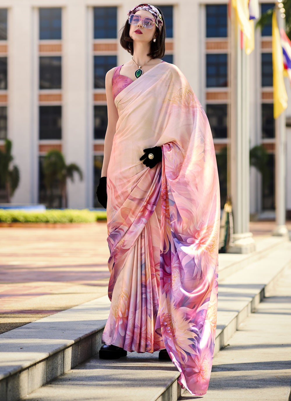 Abstract Print Satin Saree - S11830