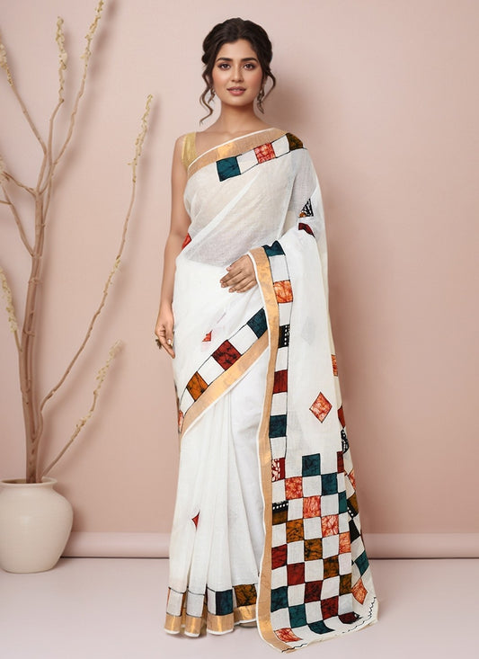 Multi Colour Cotton Trendy Saree Border Work S20002