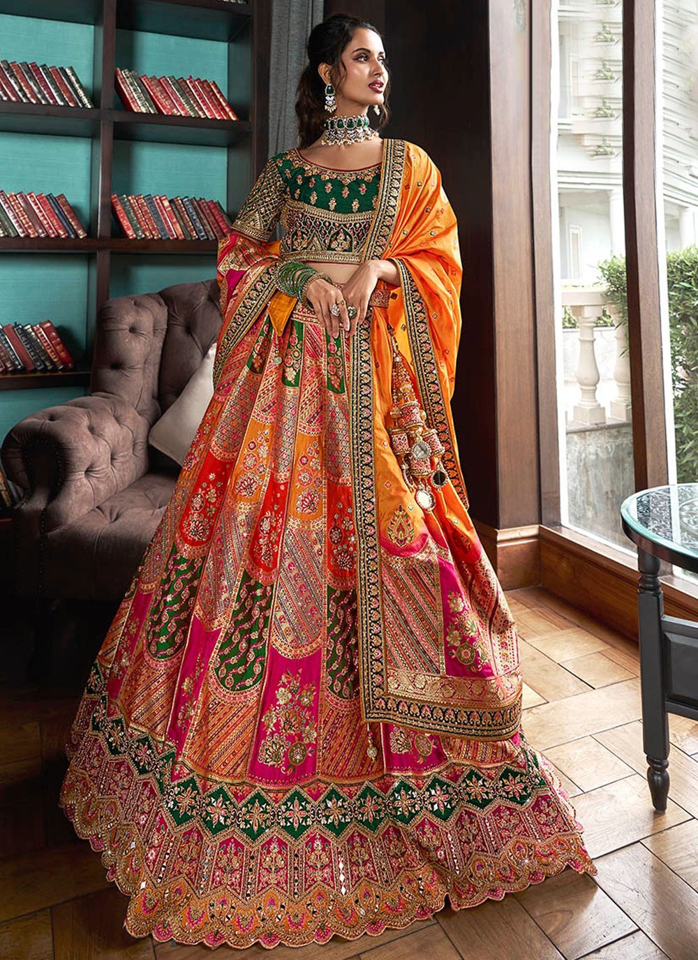 Embroidered Banarasi Silk A - Line Lehenga - L2443
