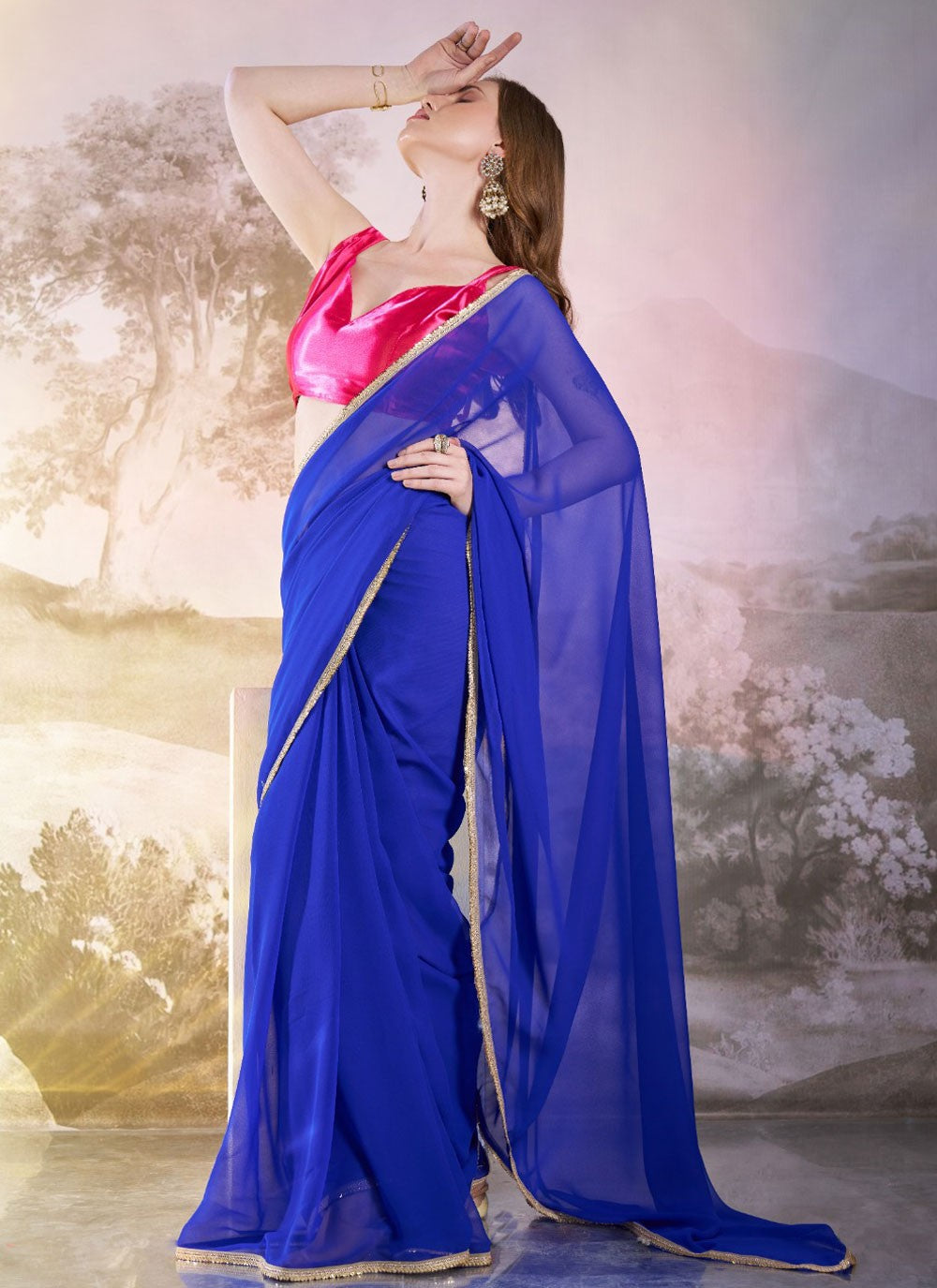 Lace Chiffon Multi Colour Saree S13738