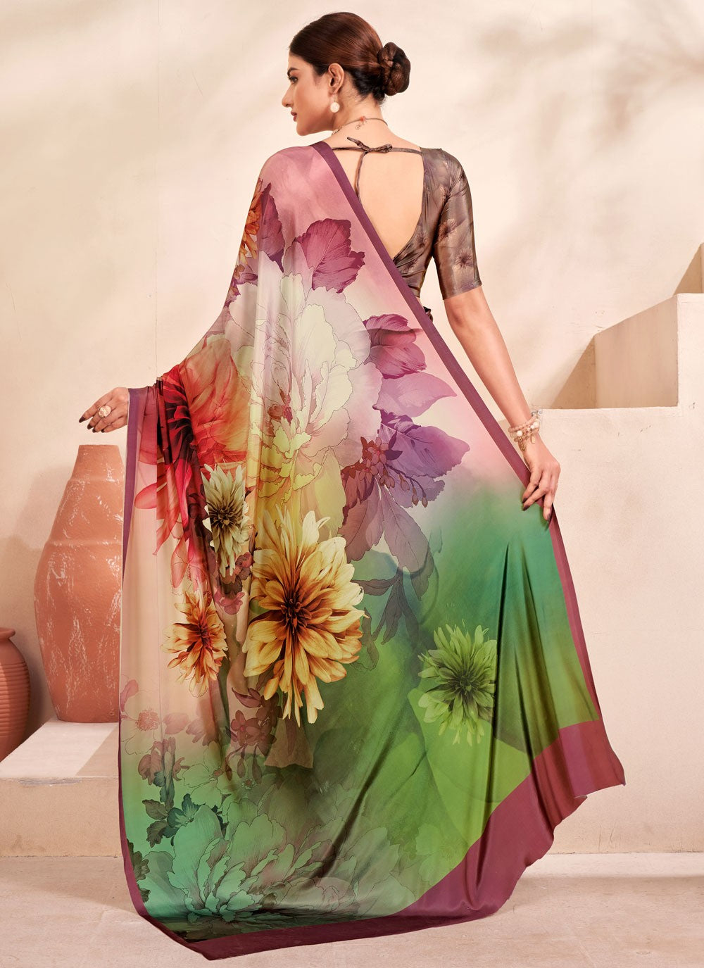 Classic Digital Print Crepe Silk Saree - S7514
