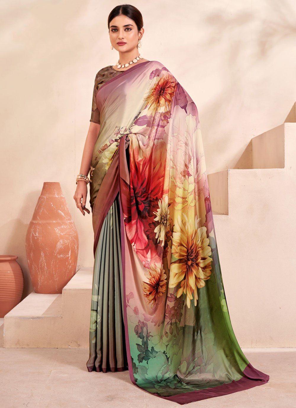 Classic Digital Print Crepe Silk Saree - S7514