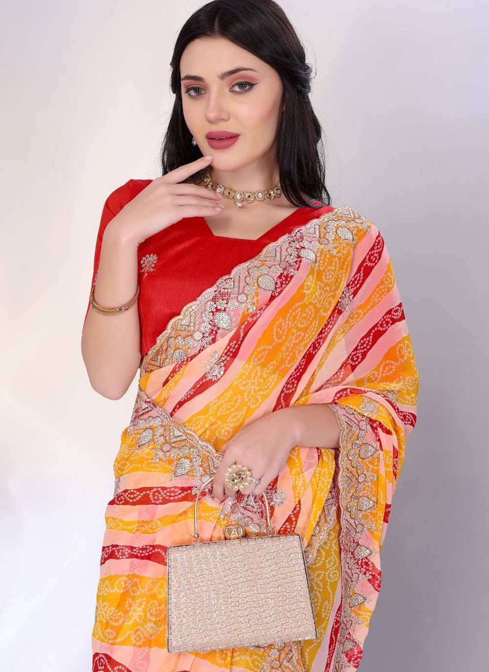Traditional Embroidered Multi Colour Georgette Saree S13514