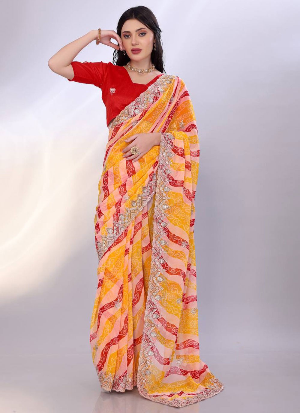 Traditional Embroidered Multi Colour Georgette Saree S13514