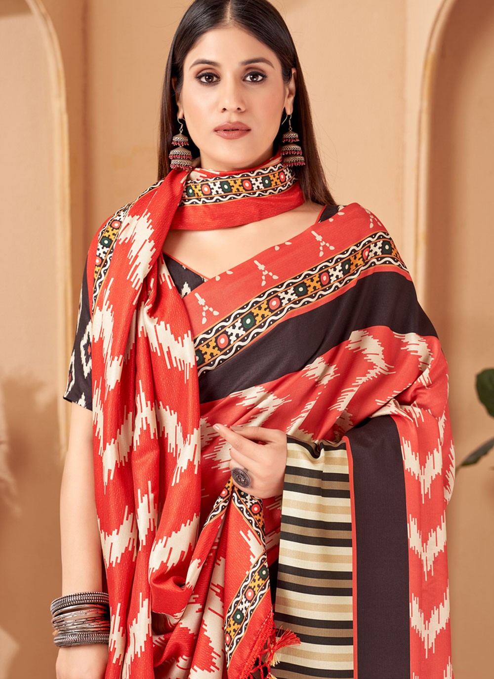 Classic Digital Print Pashmina Saree - S4302