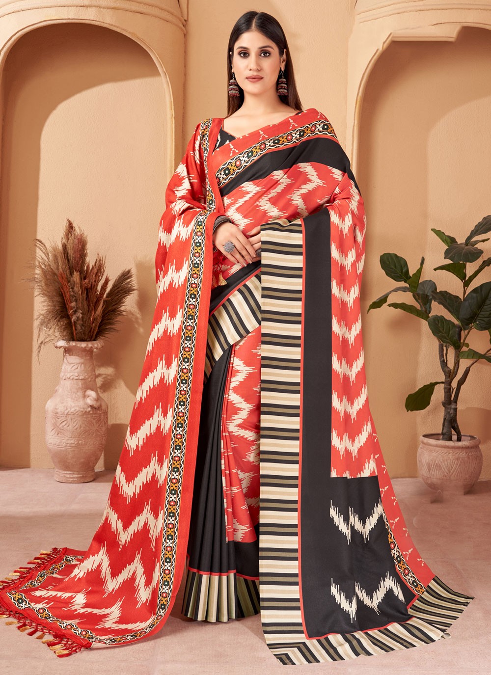 Classic Digital Print Pashmina Saree - S4302