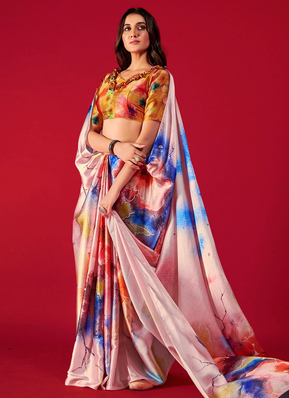 Trendy Digital Print Pure Crepe, Satin Saree - S5666