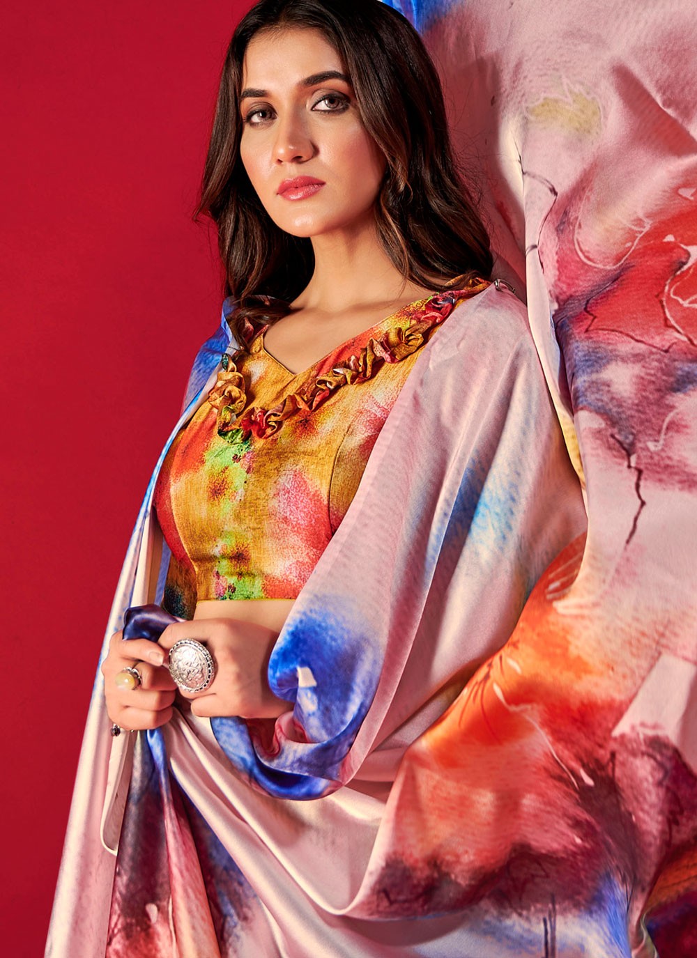 Trendy Digital Print Pure Crepe, Satin Saree - S5666