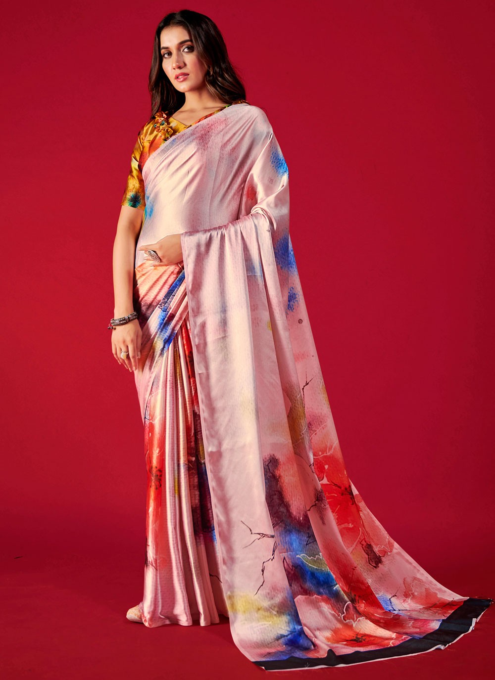 Trendy Digital Print Pure Crepe, Satin Saree - S5666