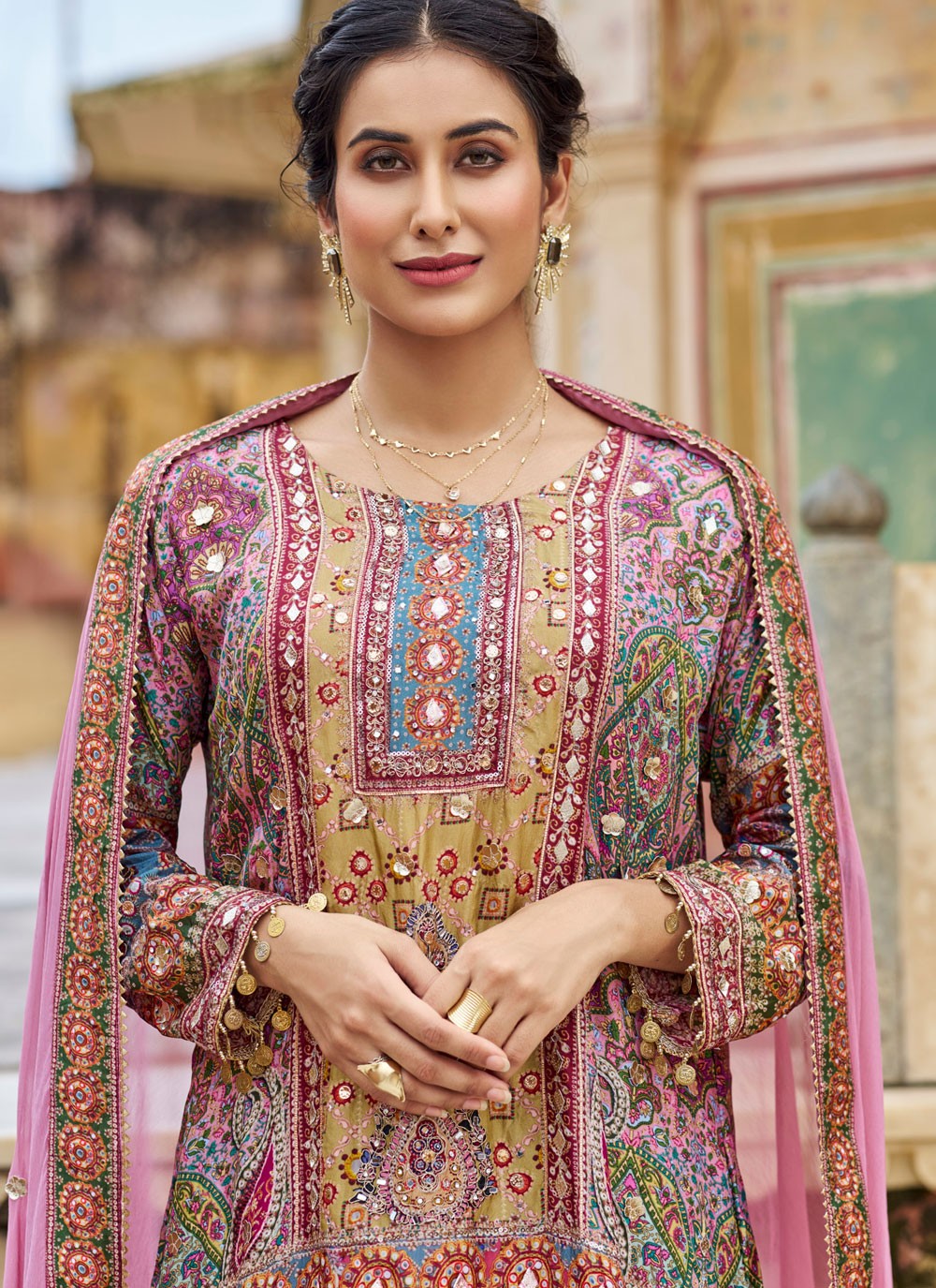 Digital Print Faux Chiffon Multi Colour Salwar Suit T6561
