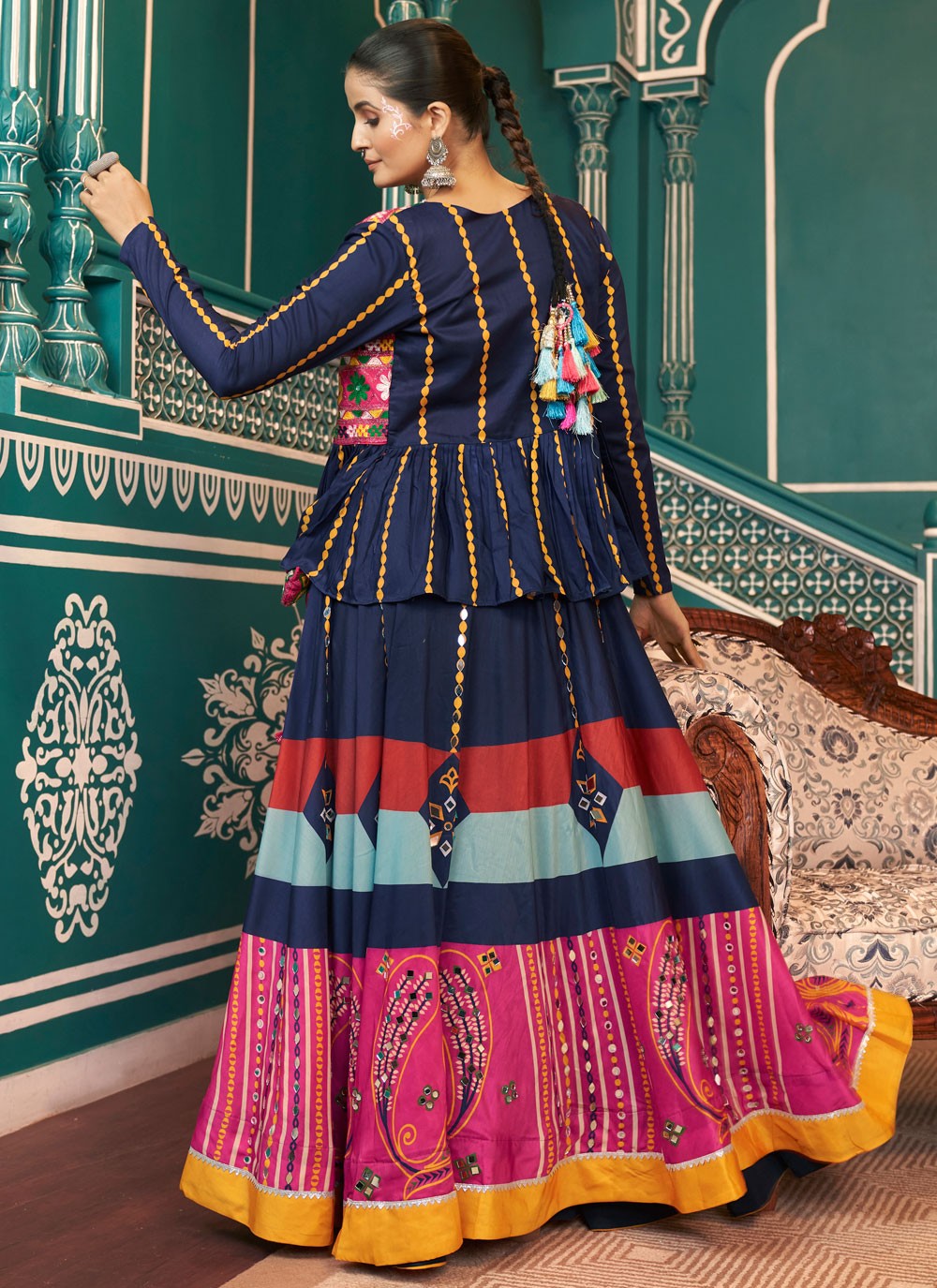 Foliage Prints Poly Silk Readymade Lehenga Choli - L2411