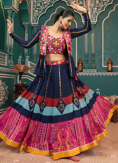 Foliage Prints Poly Silk Readymade Lehenga Choli - L2411