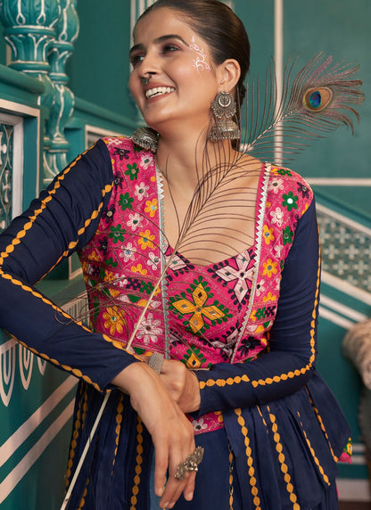 Foliage Prints Poly Silk Readymade Lehenga Choli - L2411