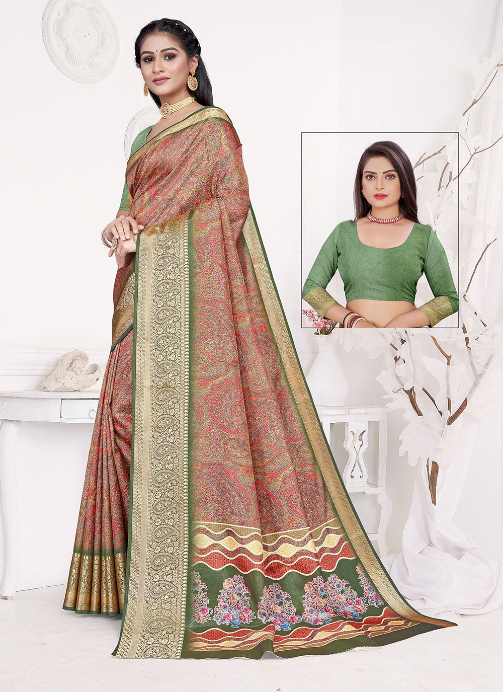Trendy Digital Print Silk Saree - S4669