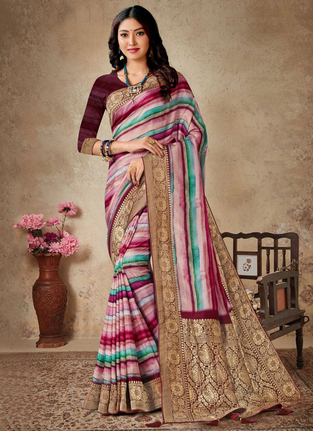 Trendy Digital Print Silk, Viscose Saree - S4707