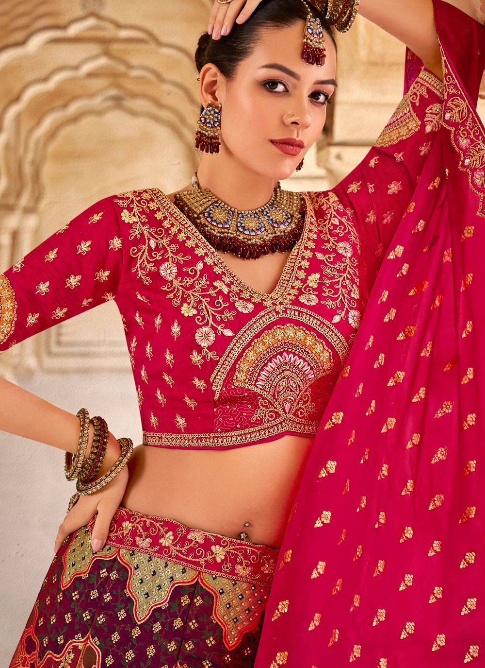 Cord Banarasi Silk A - Line Lehenga - L2683