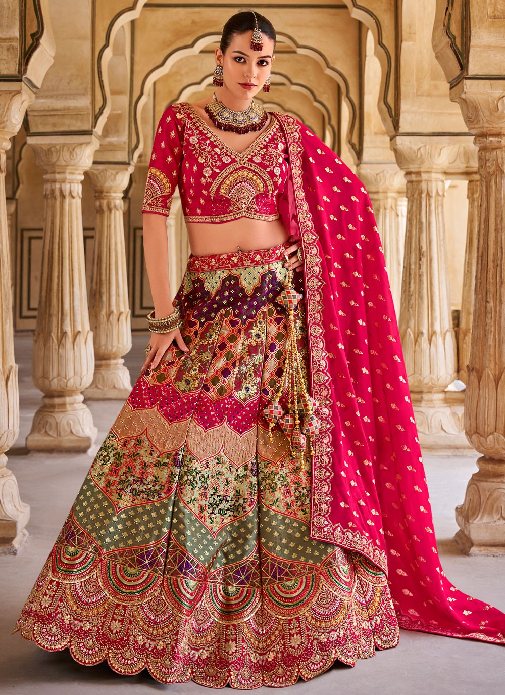 Cord Banarasi Silk A - Line Lehenga - L2683