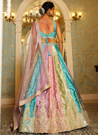 Embroidered Organza Multi Colour Lehenga - L3352