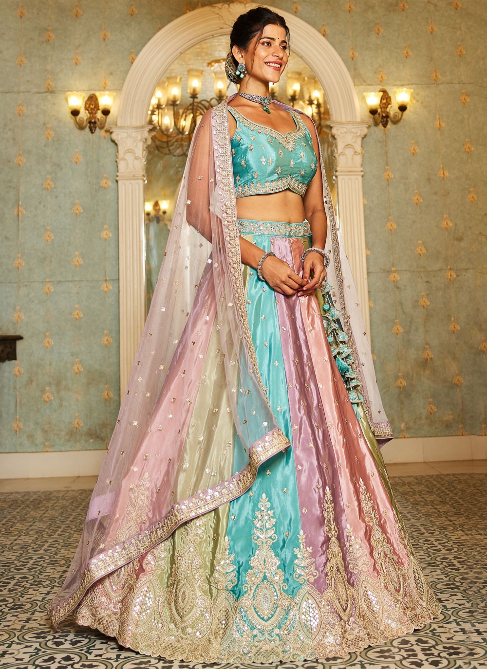 Embroidered Organza Multi Colour Lehenga - L3352