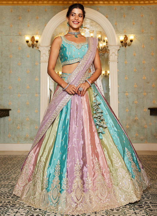 Embroidered Organza Multi Colour Lehenga - L3352