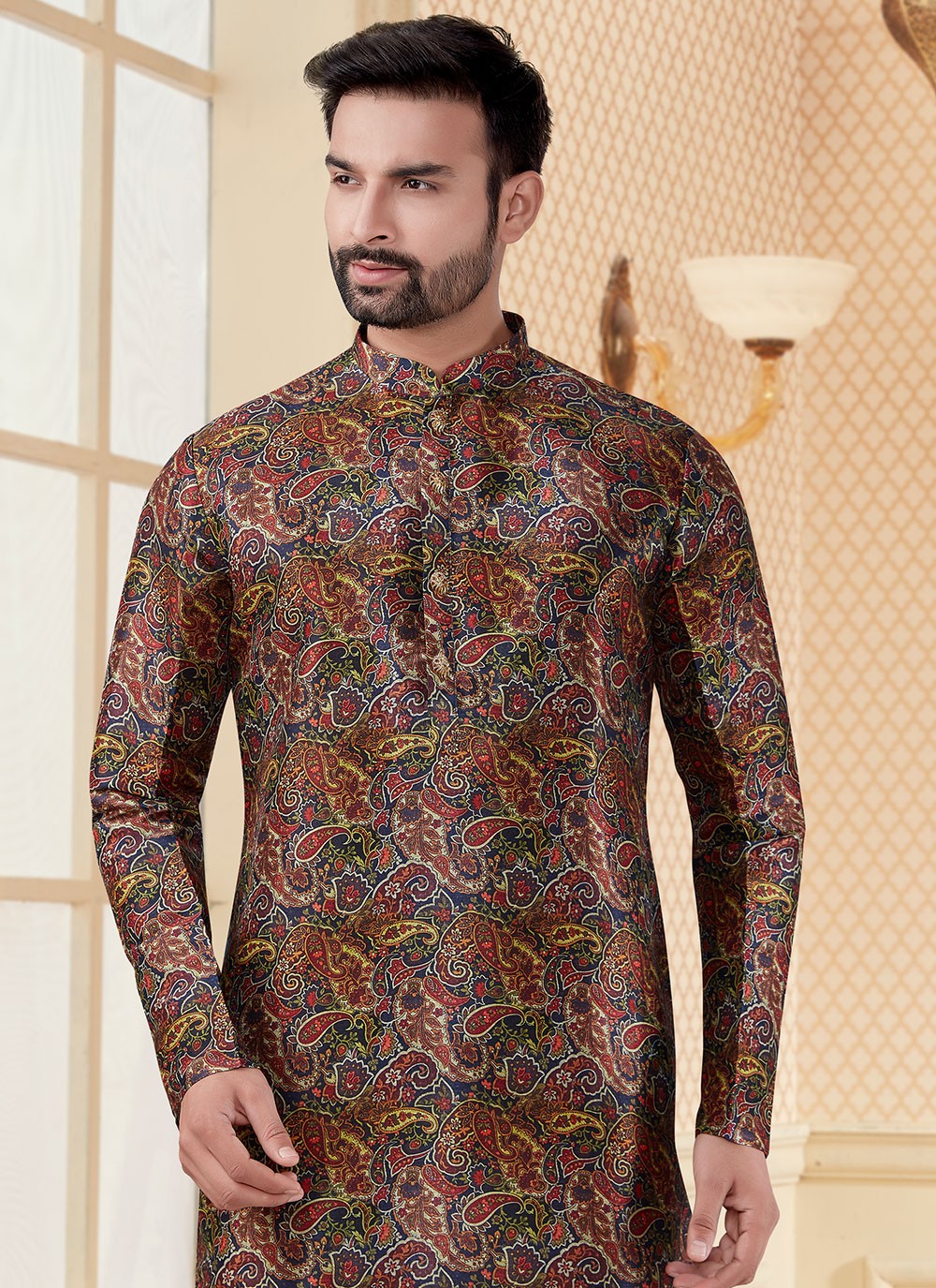 Digital Print Silk Multi Colour Kurta - M5601