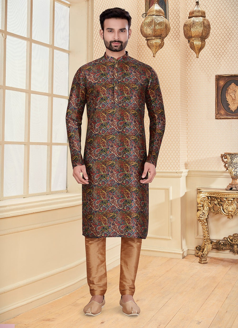 Digital Print Silk Multi Colour Kurta - M5601