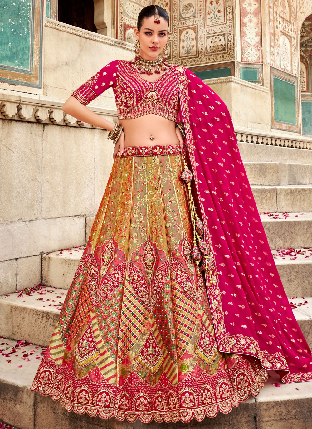 Cord Banarasi Silk A - Line Lehenga - L2683