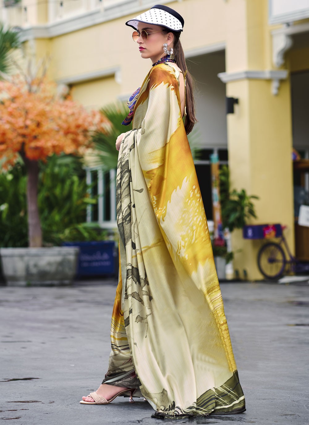 Abstract Print Satin Saree - S11830