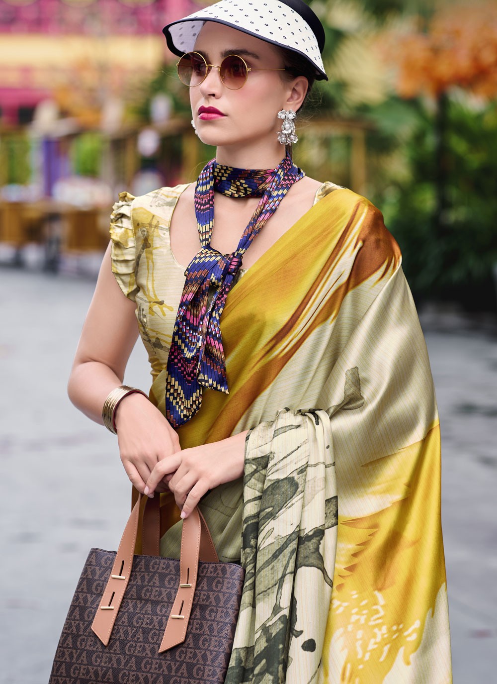 Abstract Print Satin Saree - S11830