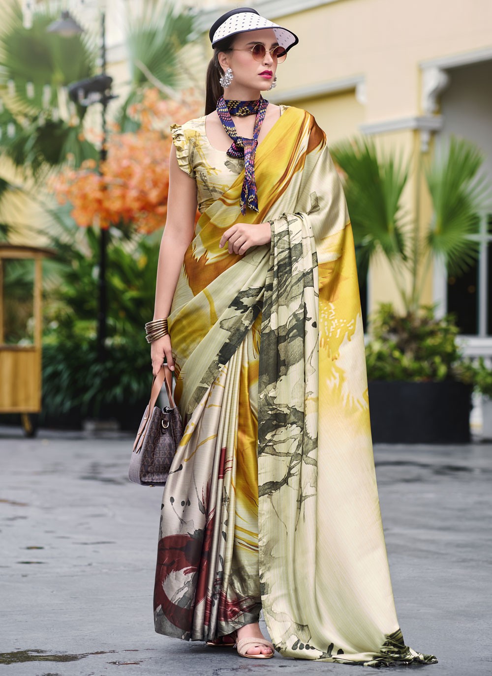 Abstract Print Satin Saree - S11830