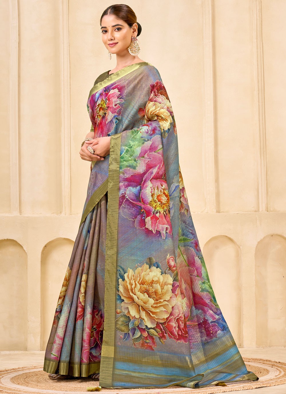 Multi Colour Silk Trendy Saree Floral Printed S19844
