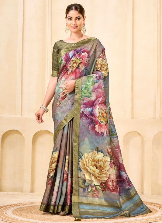 Multi Colour Silk Trendy Saree Floral Printed S19844